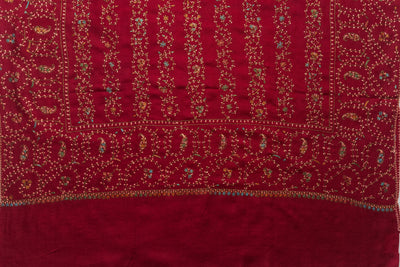 Crimson Splendor - Merino Wool Shawl with All-Over Hand-Embroidered Sozni Design