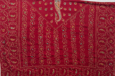 Crimson Splendor - Merino Wool Shawl with All-Over Hand-Embroidered Sozni Design