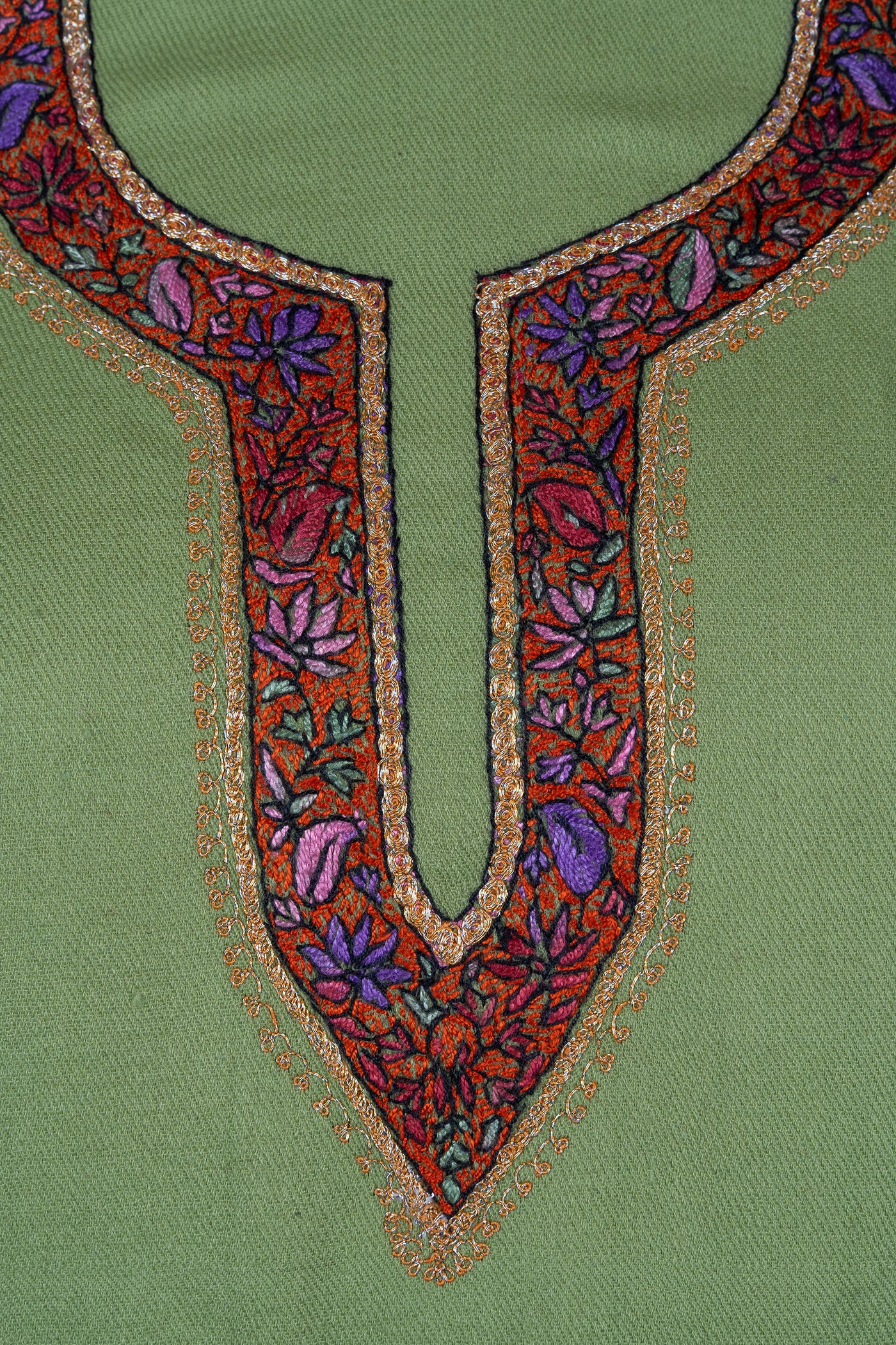 Olive Charm Sozni Hand Embroidered Suit