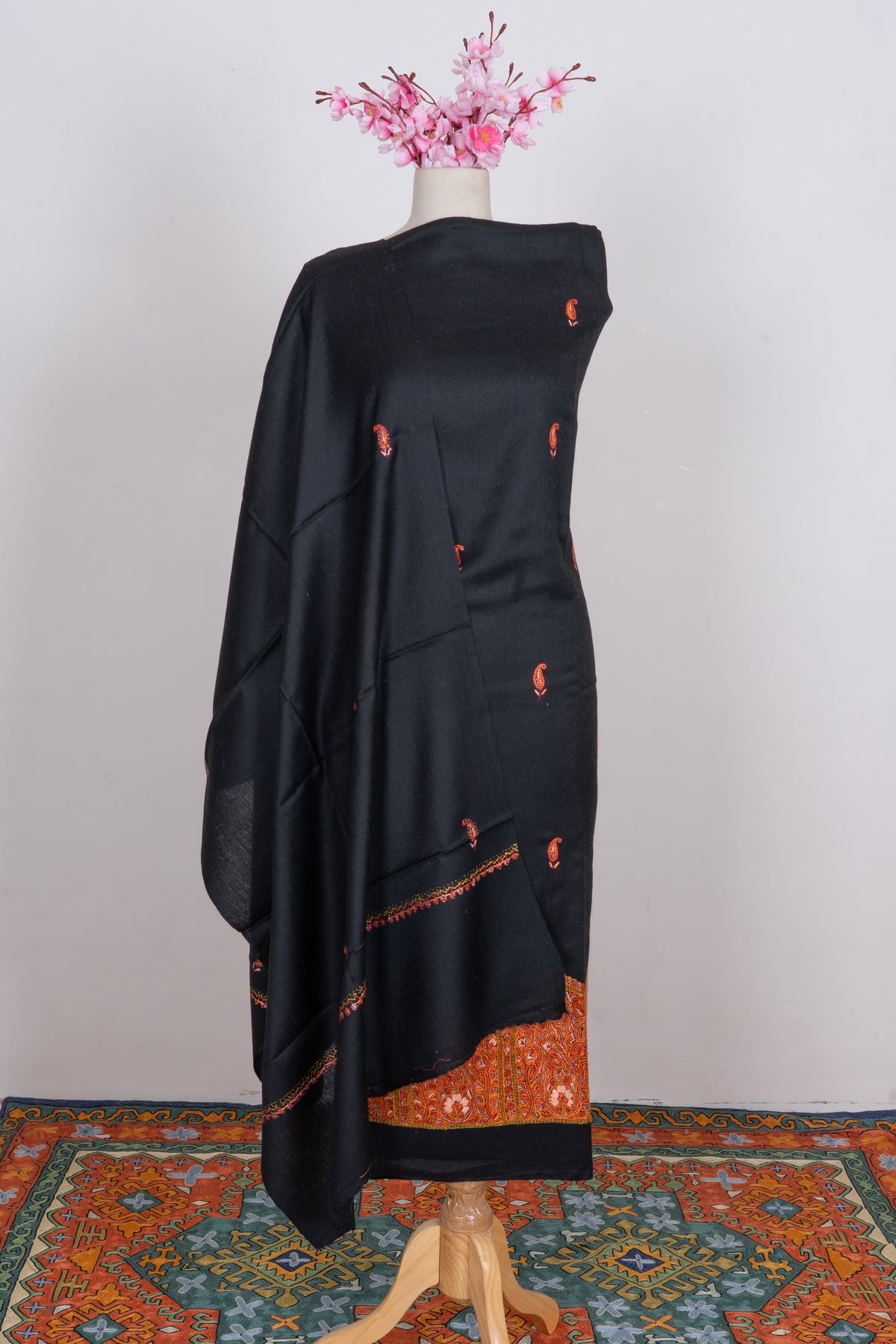 Midnight Noir Sozni Embroidered Suit in Wool Blend
