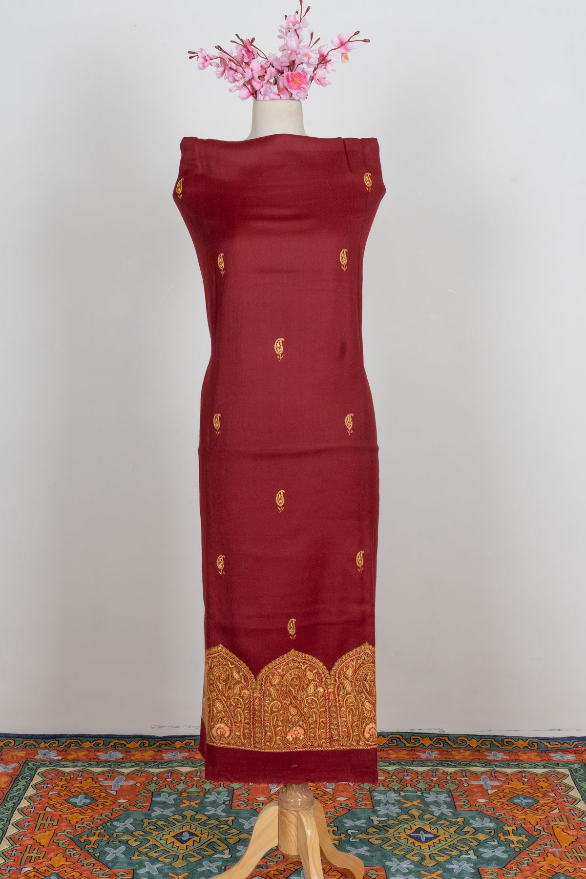 Crimson Dusk Sozni Embroidered Suit in Wool Blend