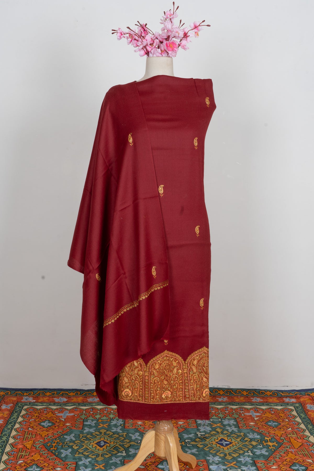 Crimson Dusk Sozni Embroidered Suit in Wool Blend