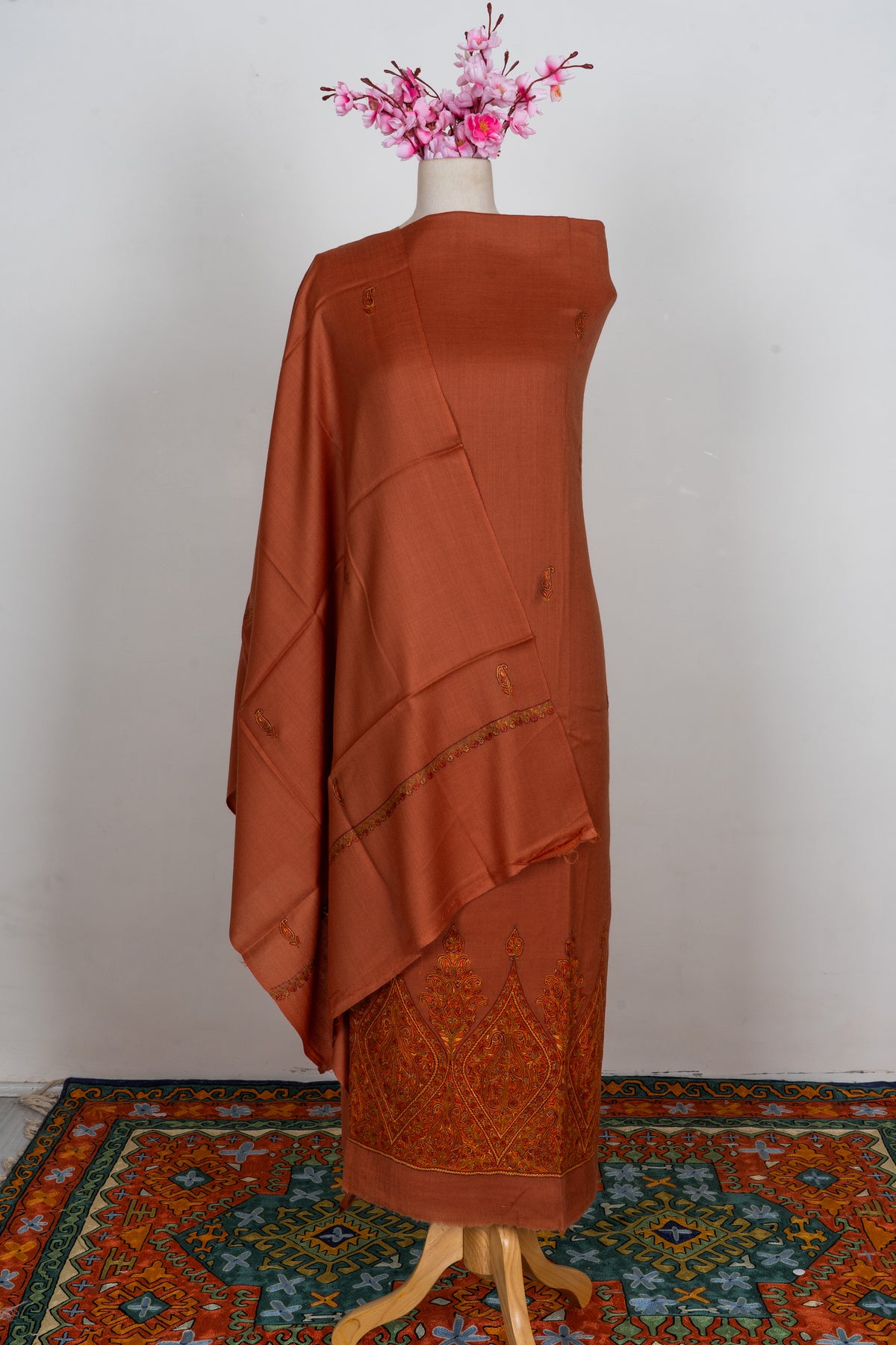 Amber Earth Sozni Embroidered Suit in Wool Blend