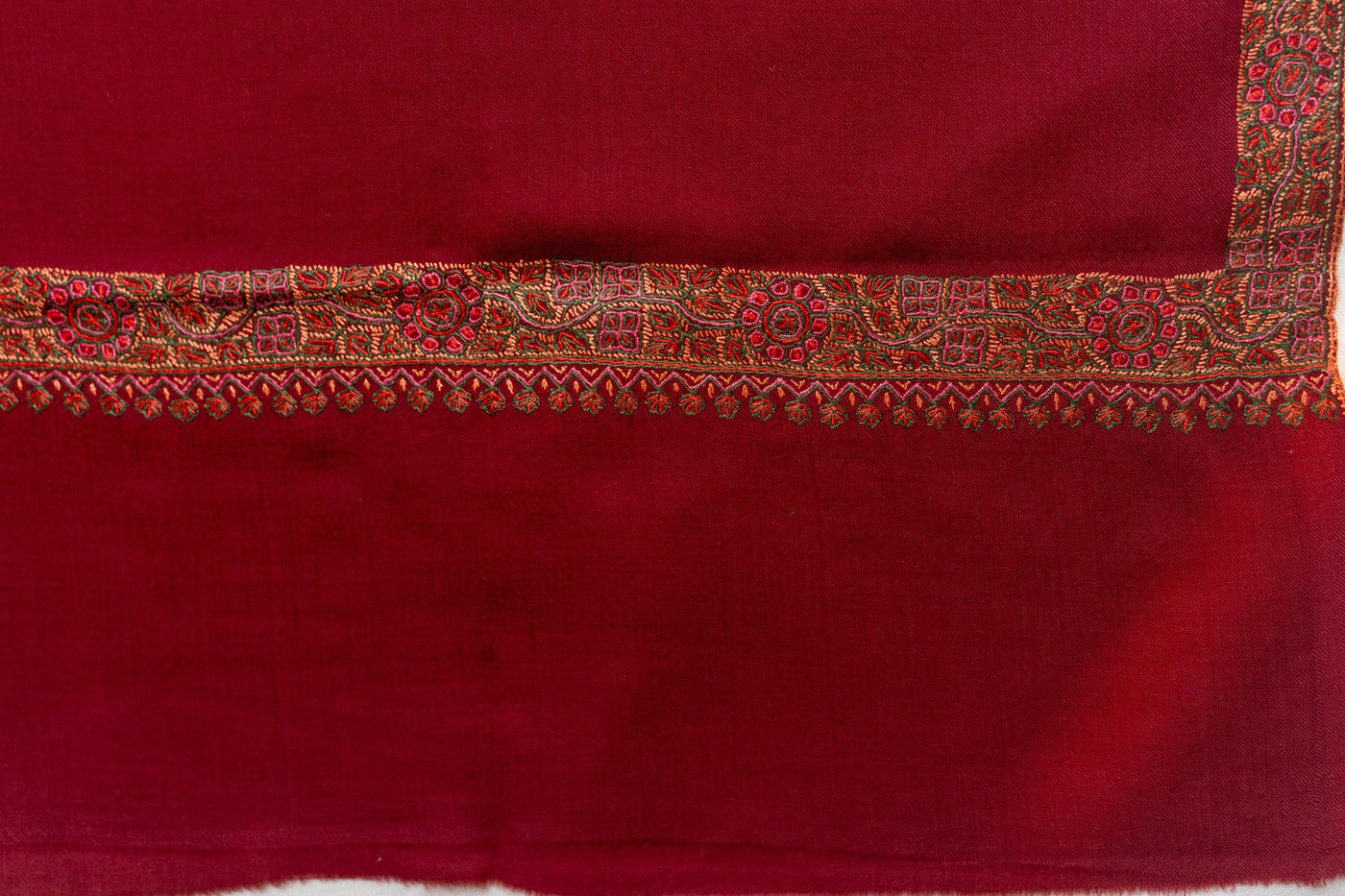 Scarlet Radiance - Merino Wool Hand-Embroidered Sozni Shawl