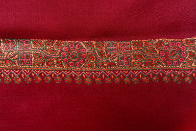 Scarlet Radiance - Merino Wool Hand-Embroidered Sozni Shawl