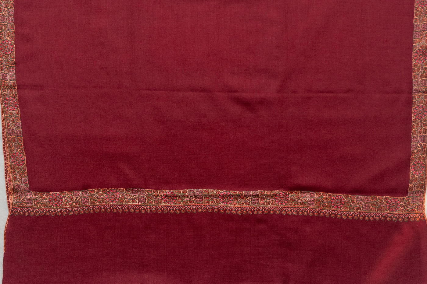 Scarlet Radiance - Merino Wool Hand-Embroidered Sozni Shawl