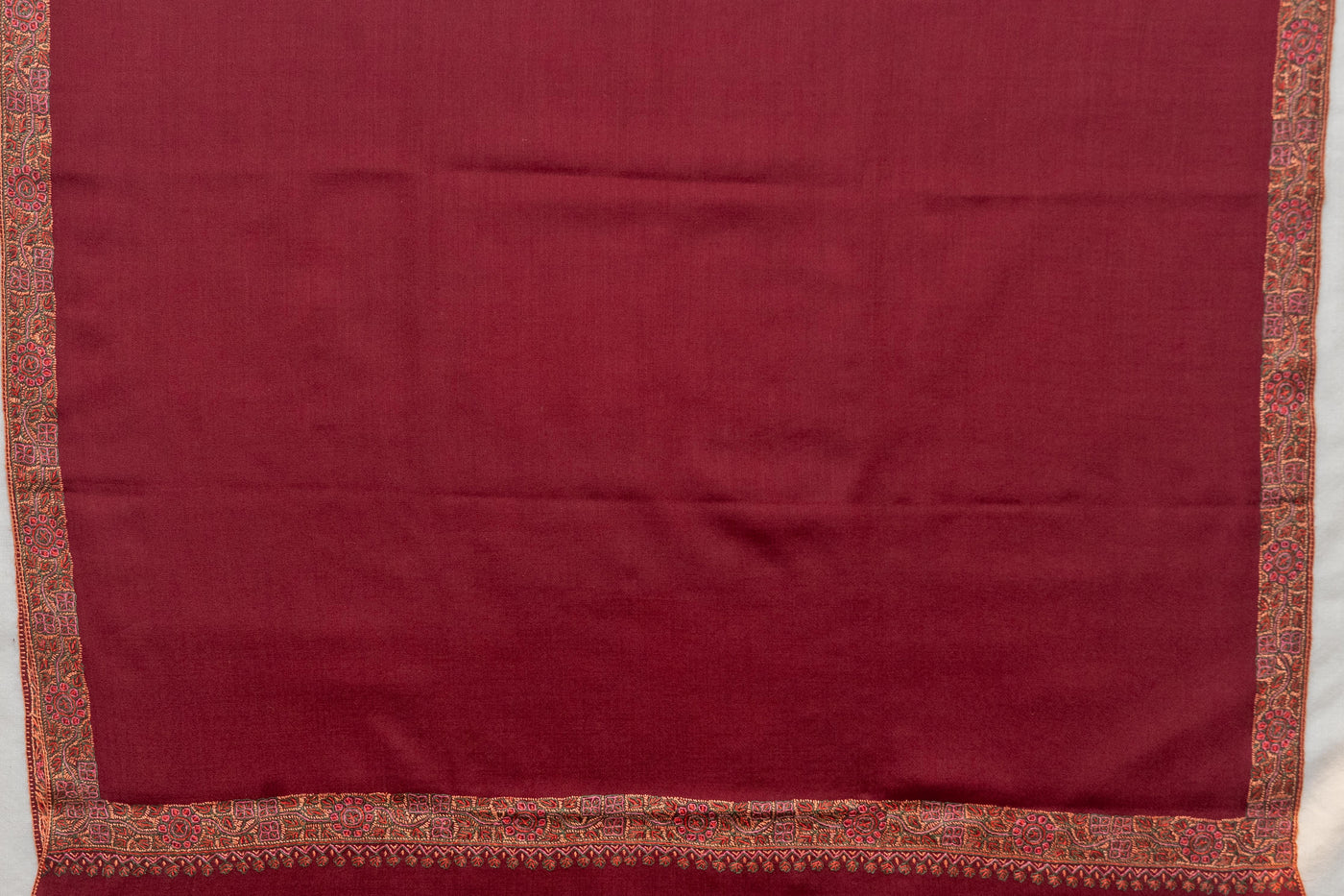 Scarlet Radiance - Merino Wool Hand-Embroidered Sozni Shawl