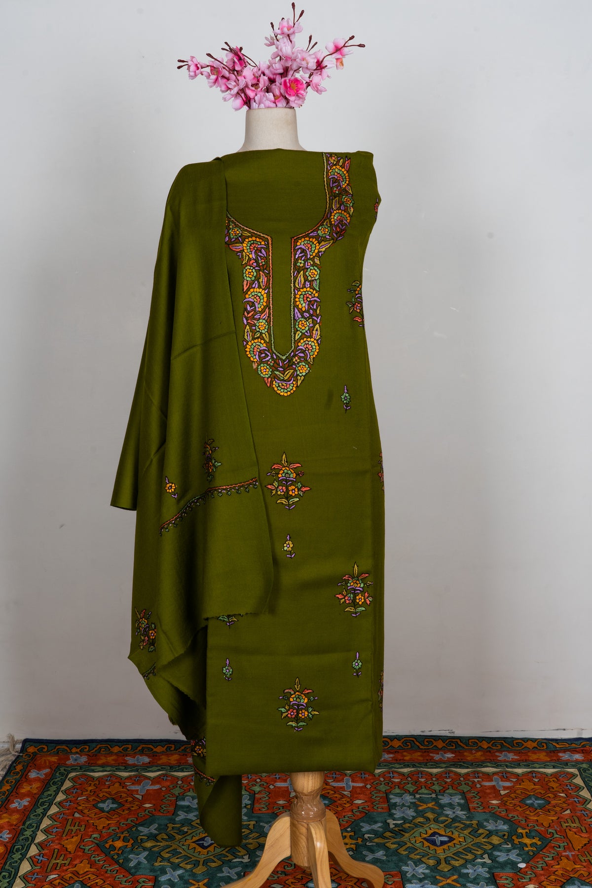 Verdant Bloom Sozni Embroidered Suit in Wool Blend