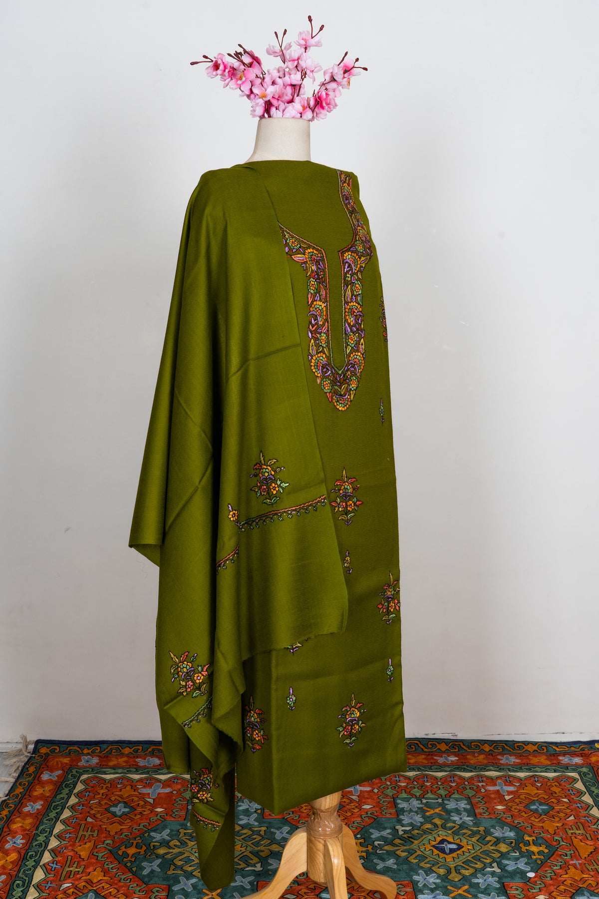 Verdant Bloom Sozni Embroidered Suit in Wool Blend