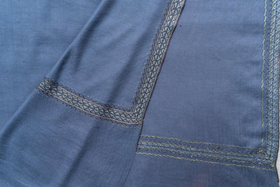 Steel Blue Grace - Hand-Embroidered Sozni Merino Wool Shawl