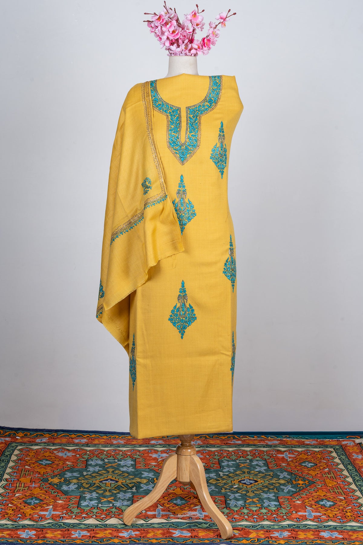 Saffron Bloom Sozni Hand Embroidered Suit
