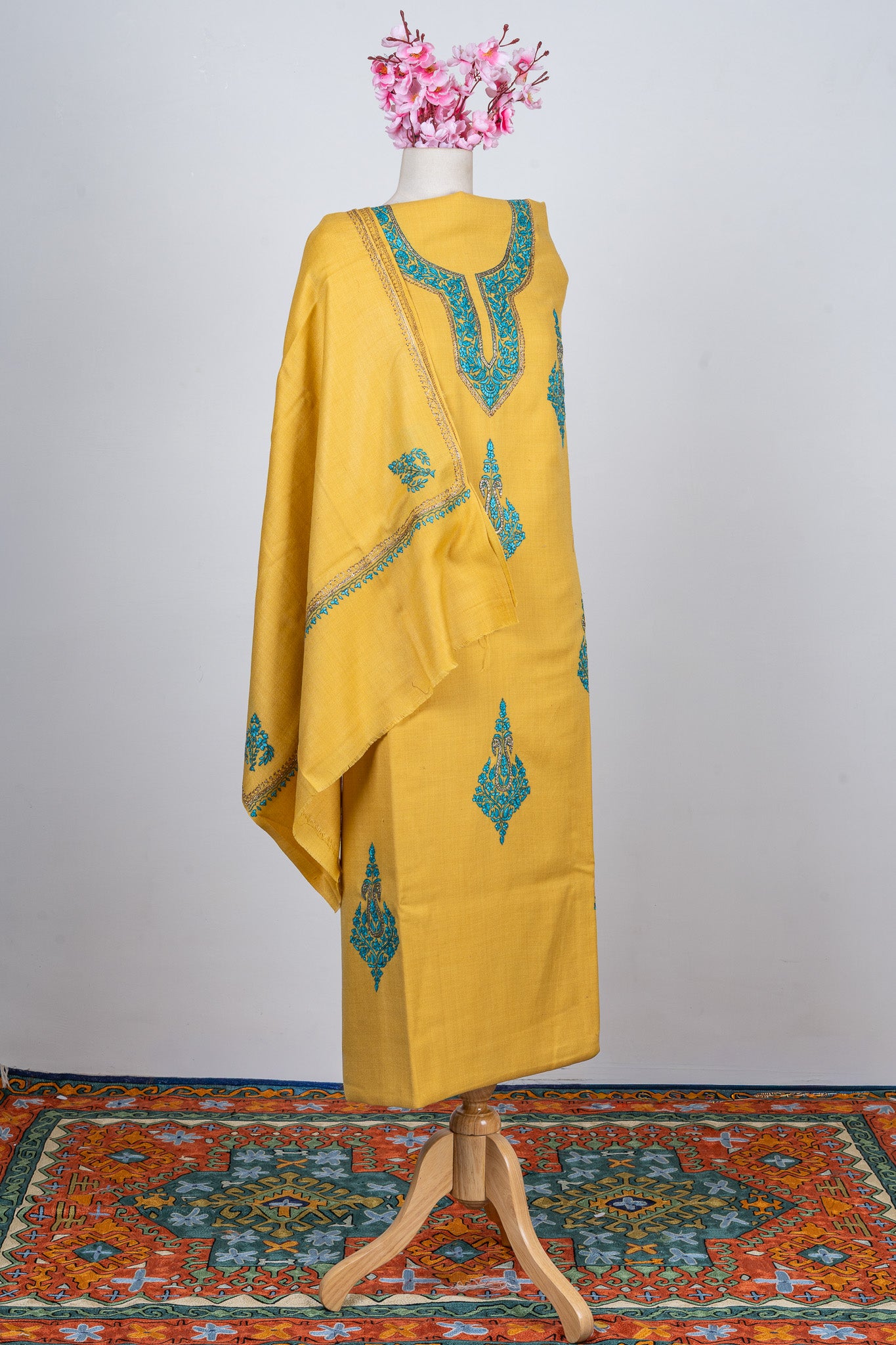 Saffron Bloom Sozni Hand Embroidered Suit