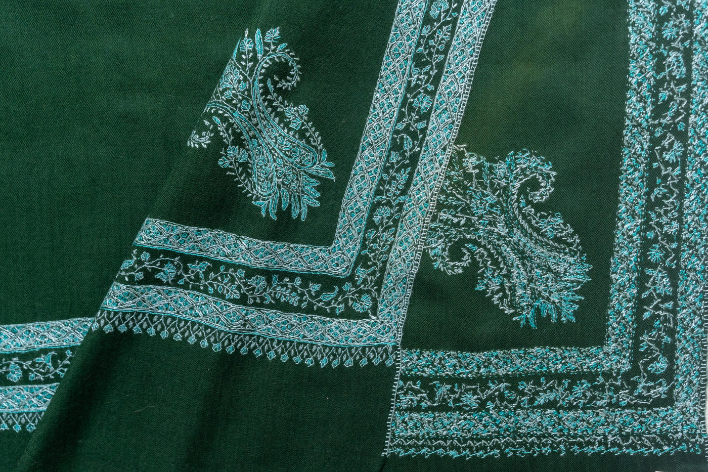 Forest Majesty - Hand-Embroidered Sozni Merino Wool Shawl