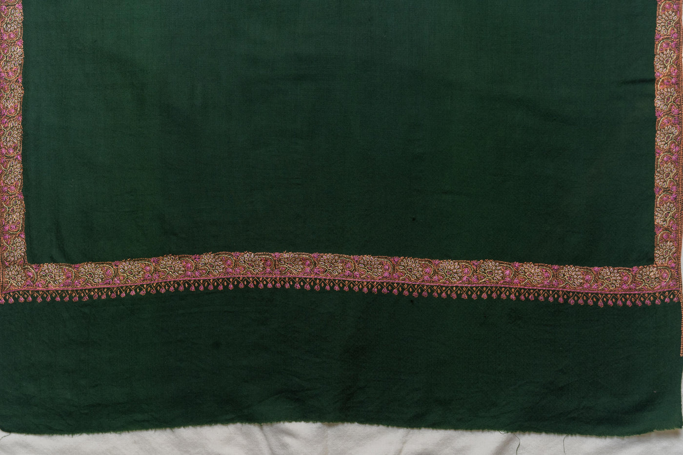 Emerald Enchantment - Fine Merino Wool Shawl with Rich Sozni Borders