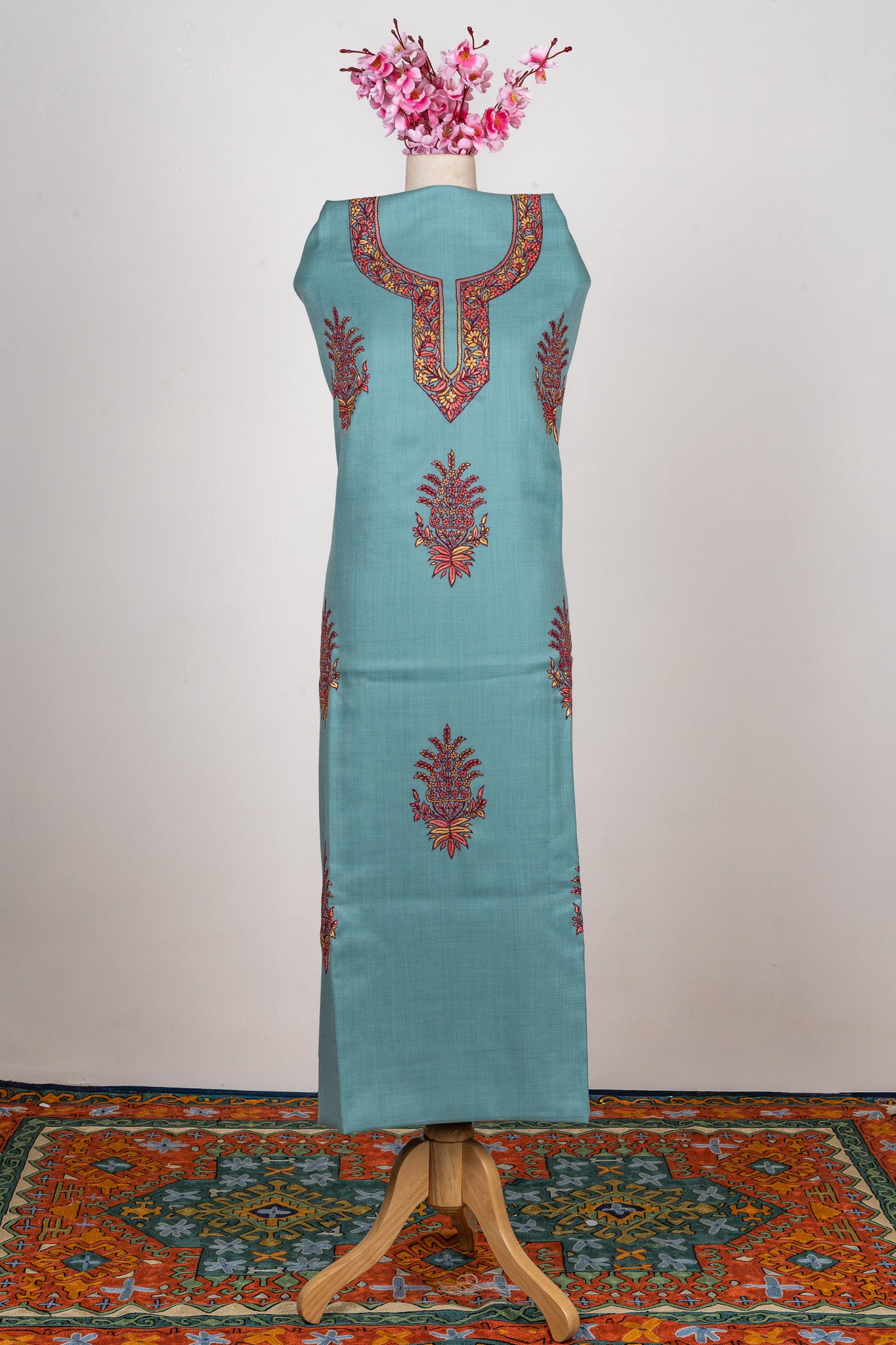 Aqua Serenity Sozni Hand Embroidered Suit
