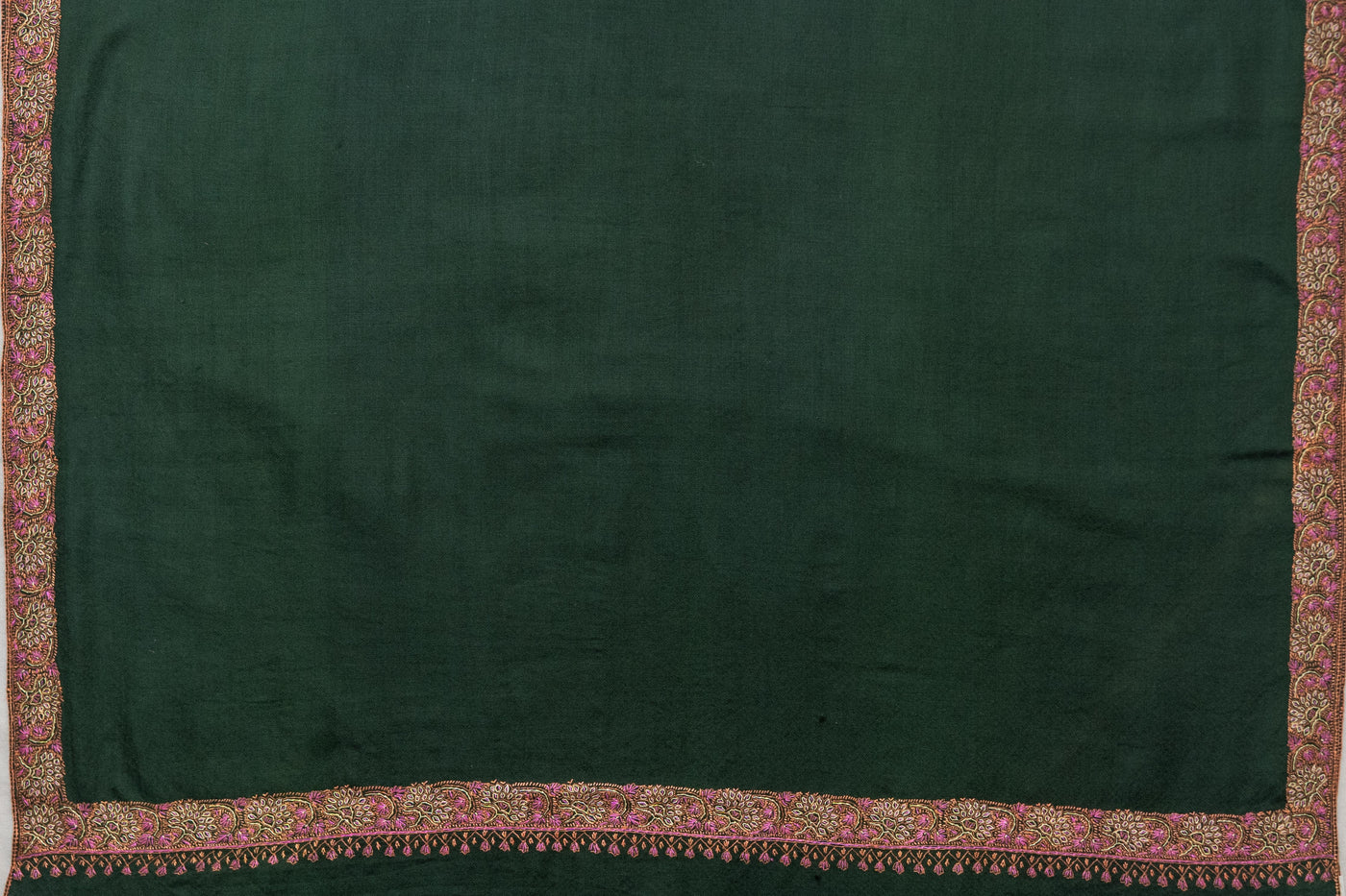 Emerald Enchantment - Fine Merino Wool Shawl with Rich Sozni Borders