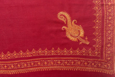 Crimson Glory - Hand-Embroidered Sozni Fine Merino Wool Shawl