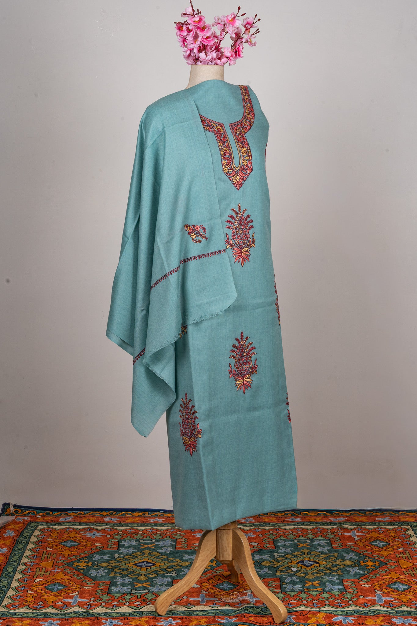 Aqua Serenity Sozni Hand Embroidered Suit