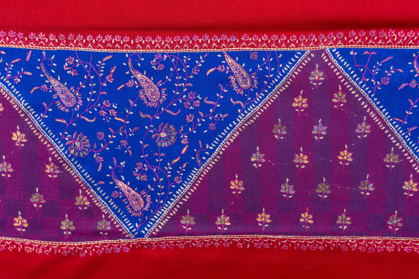 Ruby Glamour - Hand-Embroidered Sozni Fine Merino Wool Shawl