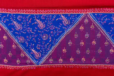 Ruby Glamour - Hand-Embroidered Sozni Fine Merino Wool Shawl