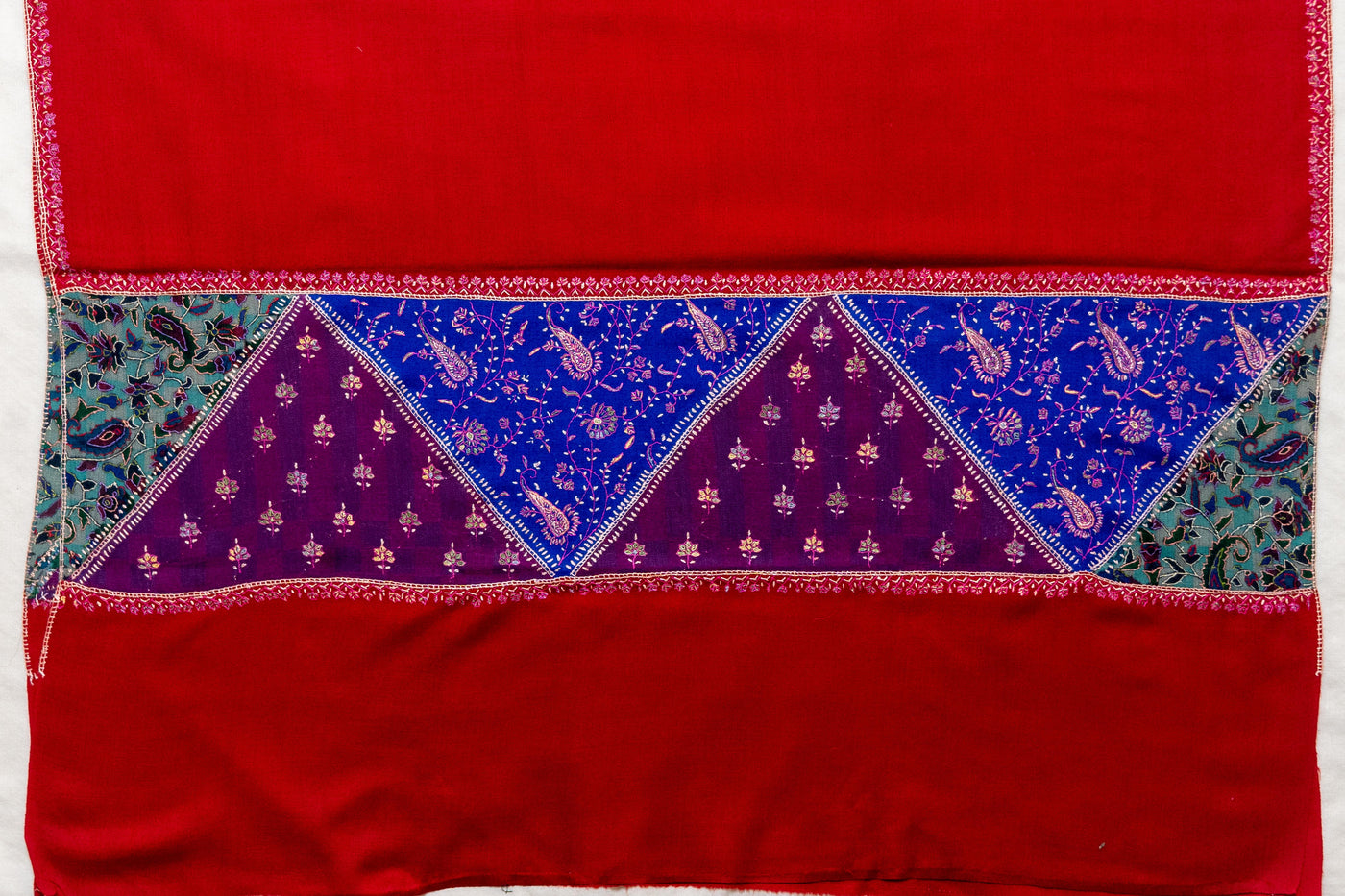 Ruby Glamour - Hand-Embroidered Sozni Fine Merino Wool Shawl