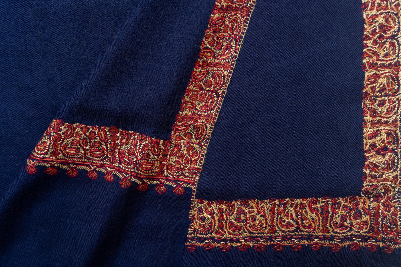 Royal Sapphire - Fine Merino Wool Shawl with Intricate Sozni Borders