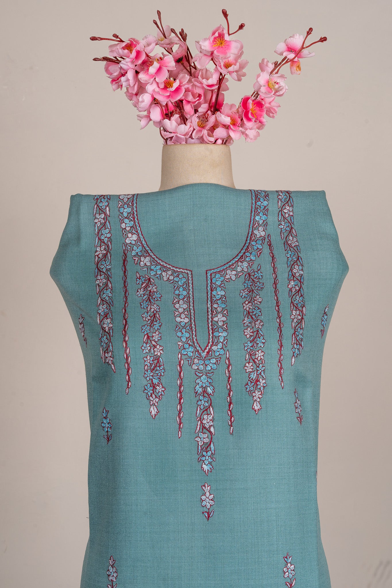 Mist Blue Sozni Hand Embroidered Suit