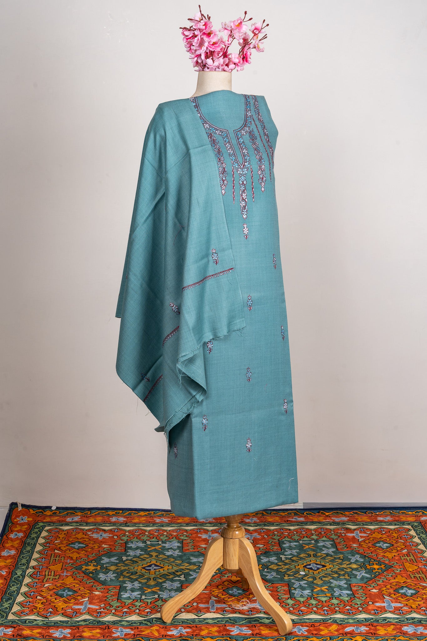 Mist Blue Sozni Hand Embroidered Suit