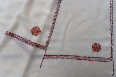 Ivory Elegance Merino Wool Shawl with Sozni Hand Embroidery