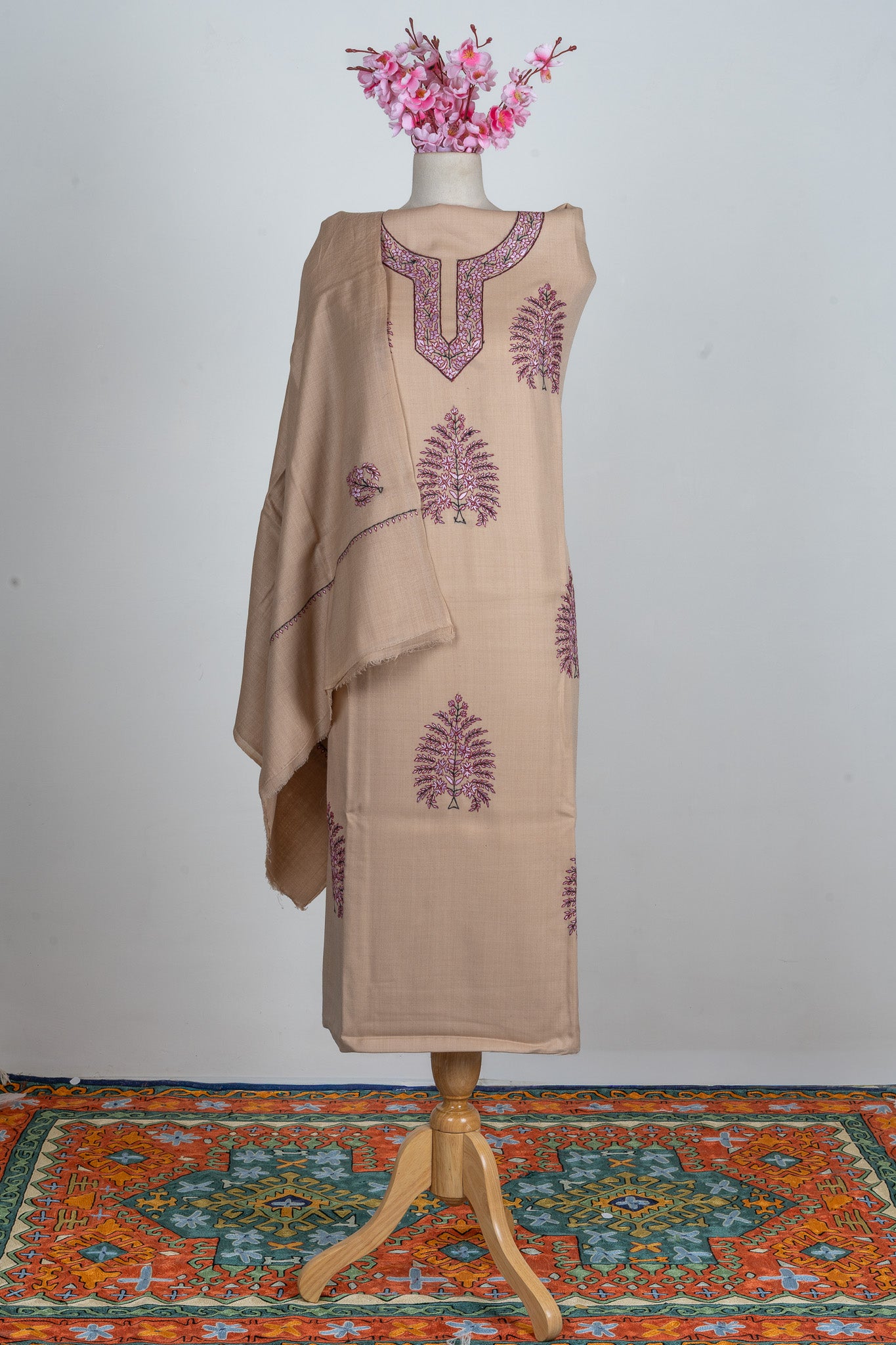 Desert Rose Sozni Hand Embroidered Suit