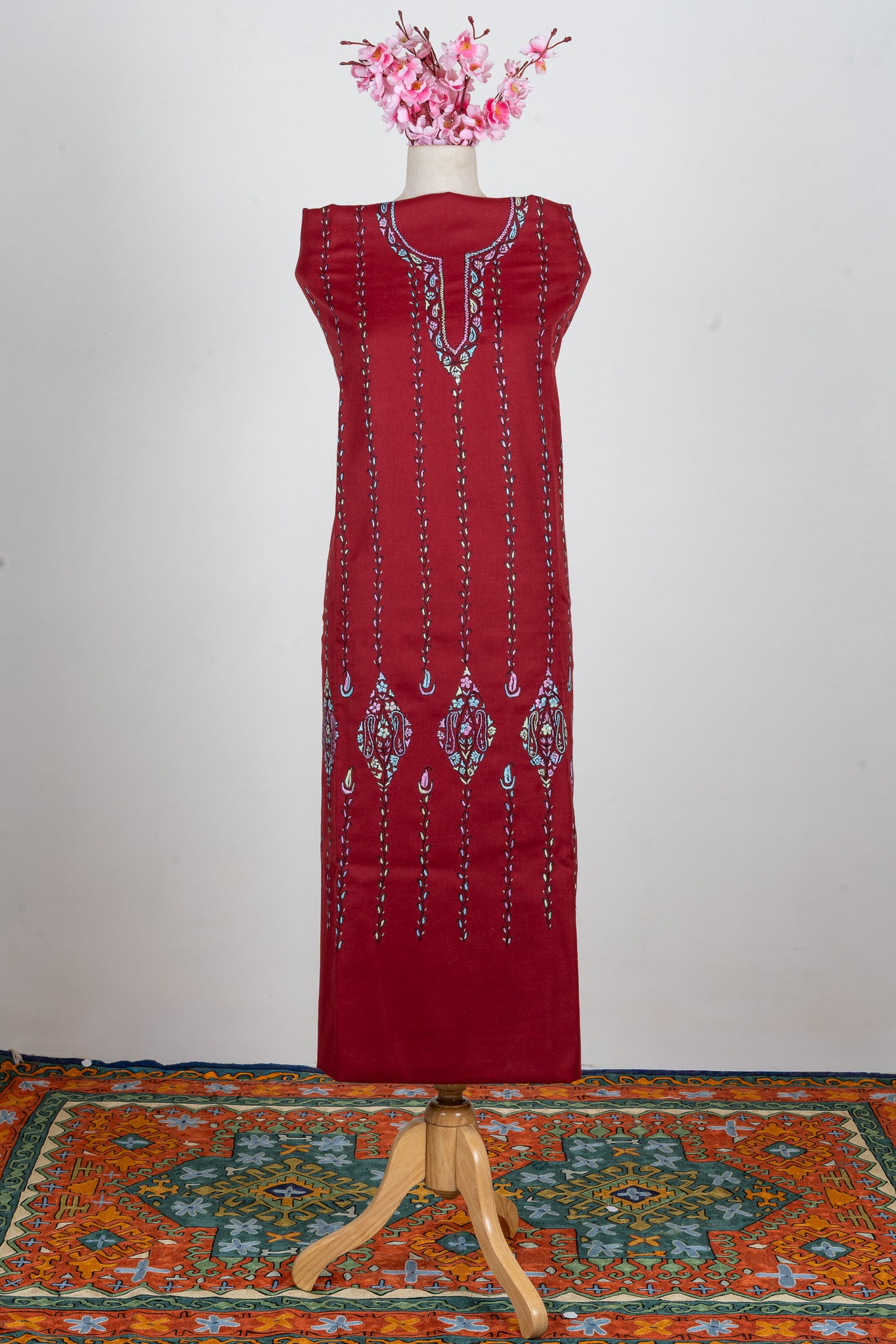 Crimson Bloom Sozni Hand Embroidered Suit