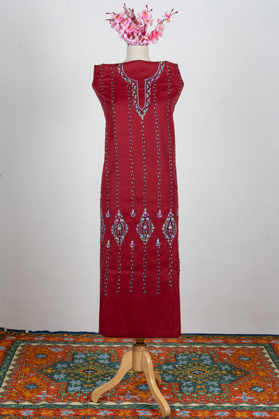 Crimson Bloom Sozni Hand Embroidered Suit