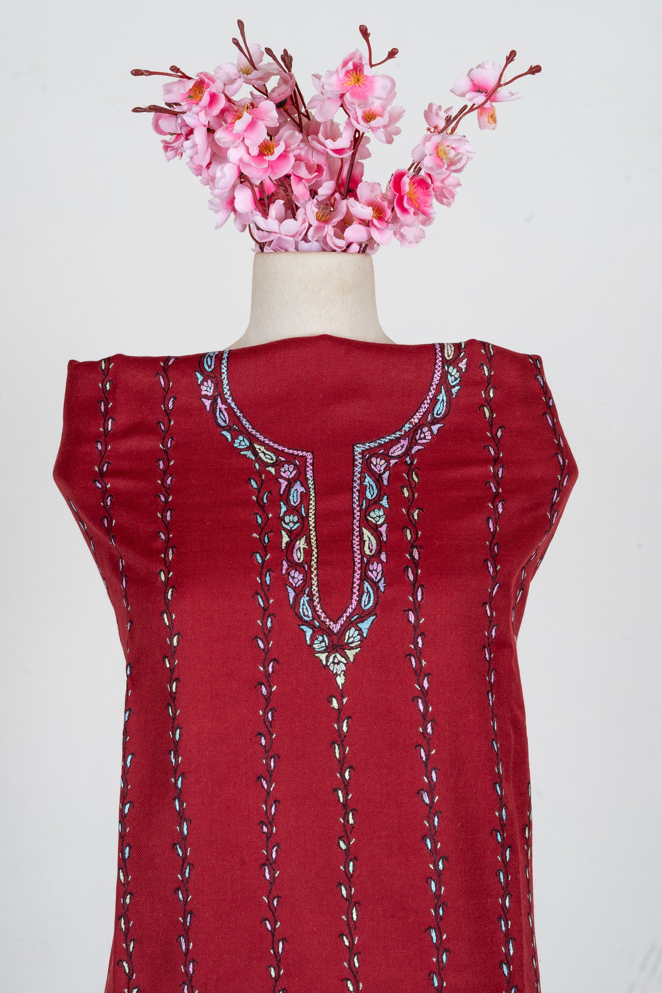 Crimson Bloom Sozni Hand Embroidered Suit