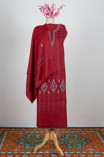 Crimson Bloom Sozni Hand Embroidered Suit