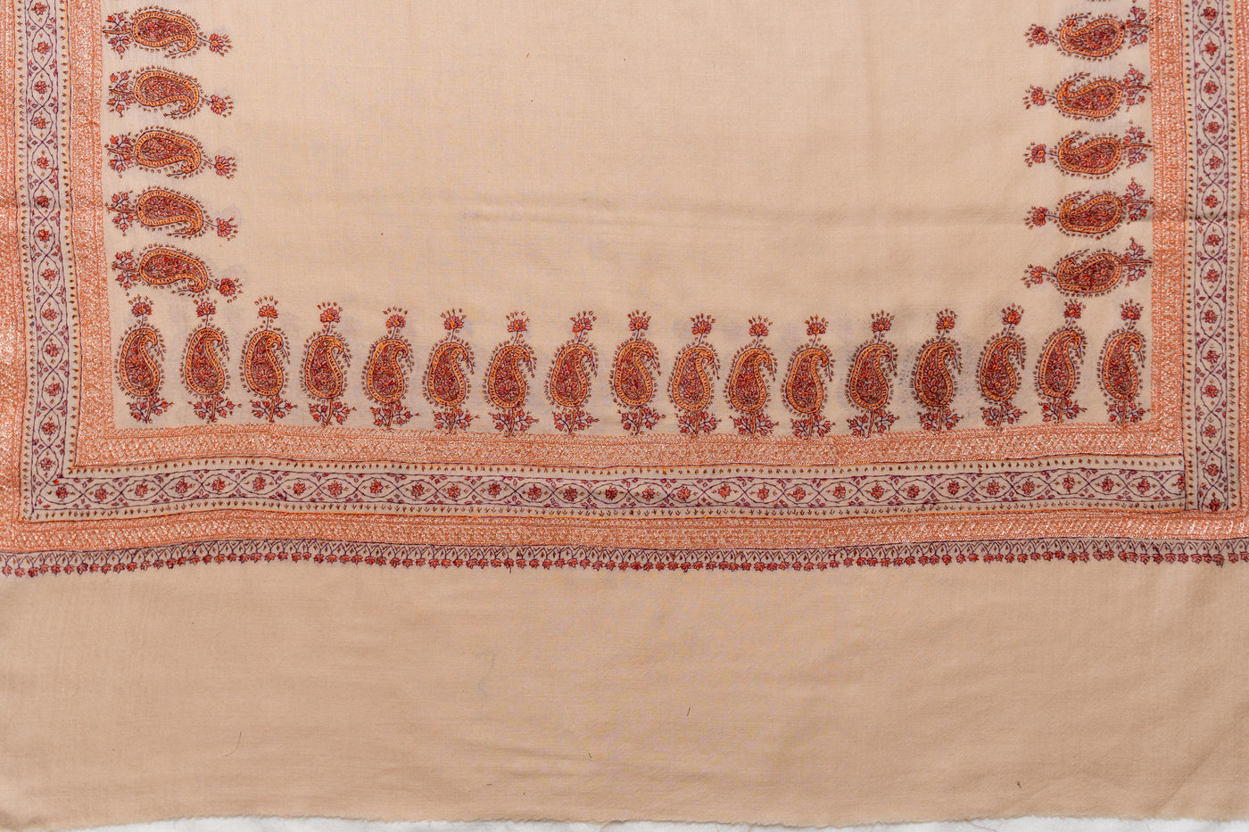 Sunkissed Elegance Merino Wool Shawl with Intricate Hand Tilla & Sozni Embroidery