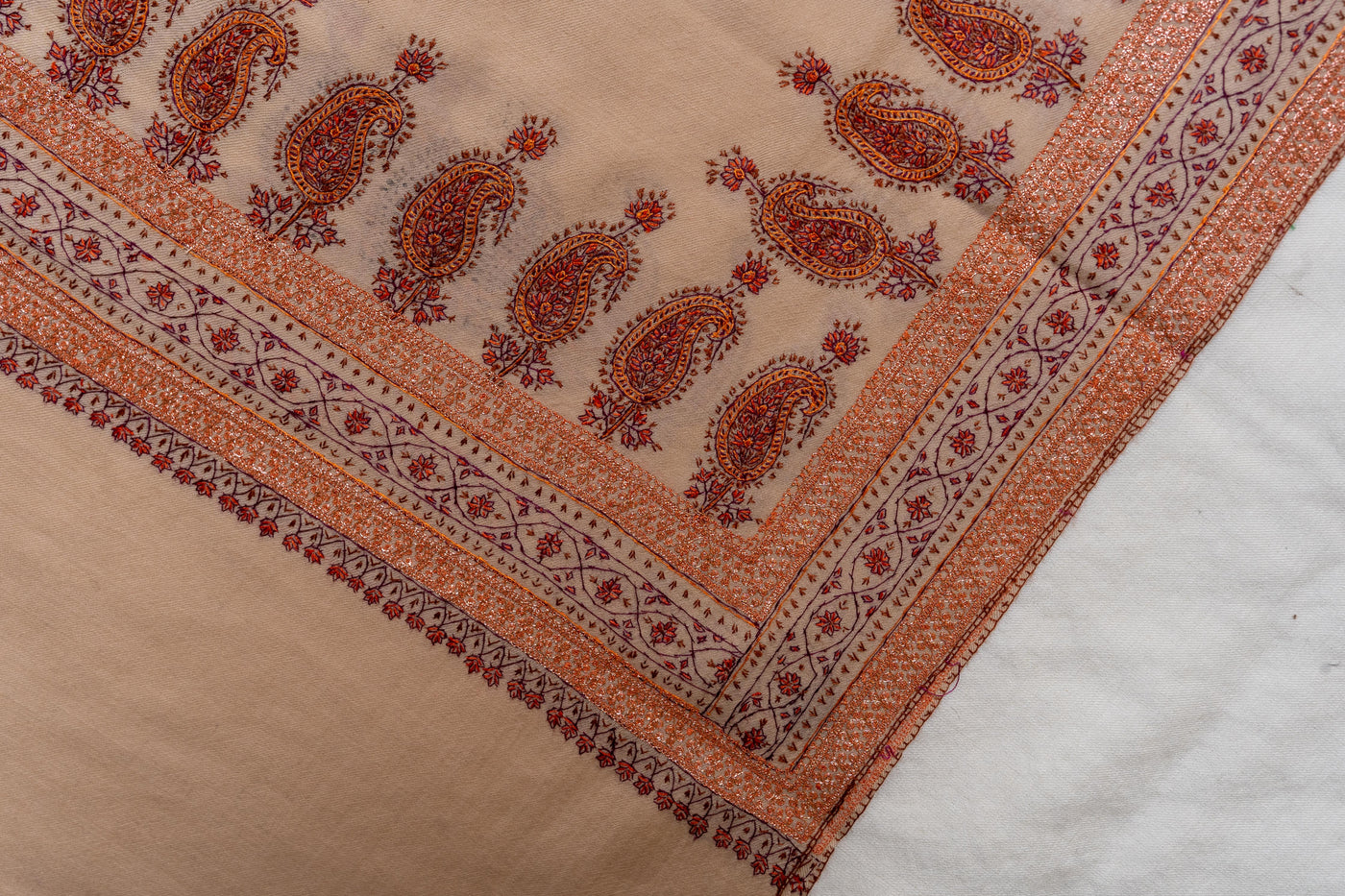 Sunkissed Elegance Merino Wool Shawl with Intricate Hand Tilla & Sozni Embroidery