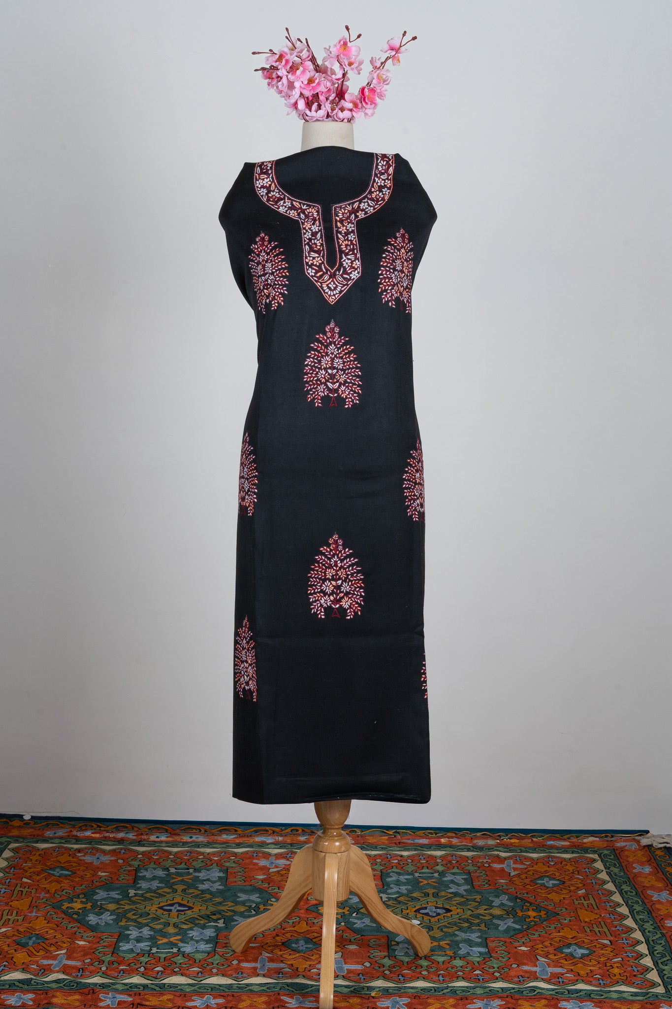 Midnight Blossom Sozni Hand Embroidered Suit
