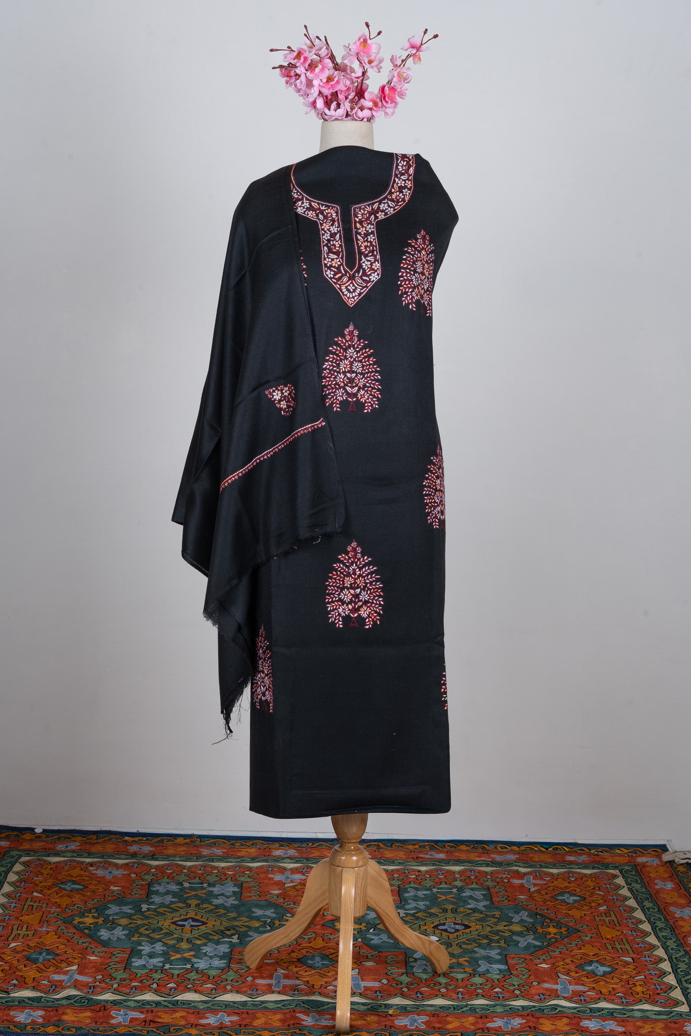 Midnight Blossom Sozni Hand Embroidered Suit