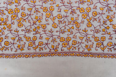 Golden Blossom Merino Wool Shawl with All-Over Sozni Embroidery