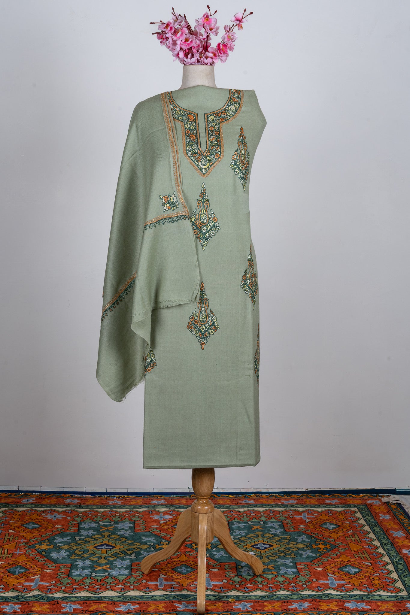 Sage Whisper Sozni Hand Embroidered Suit