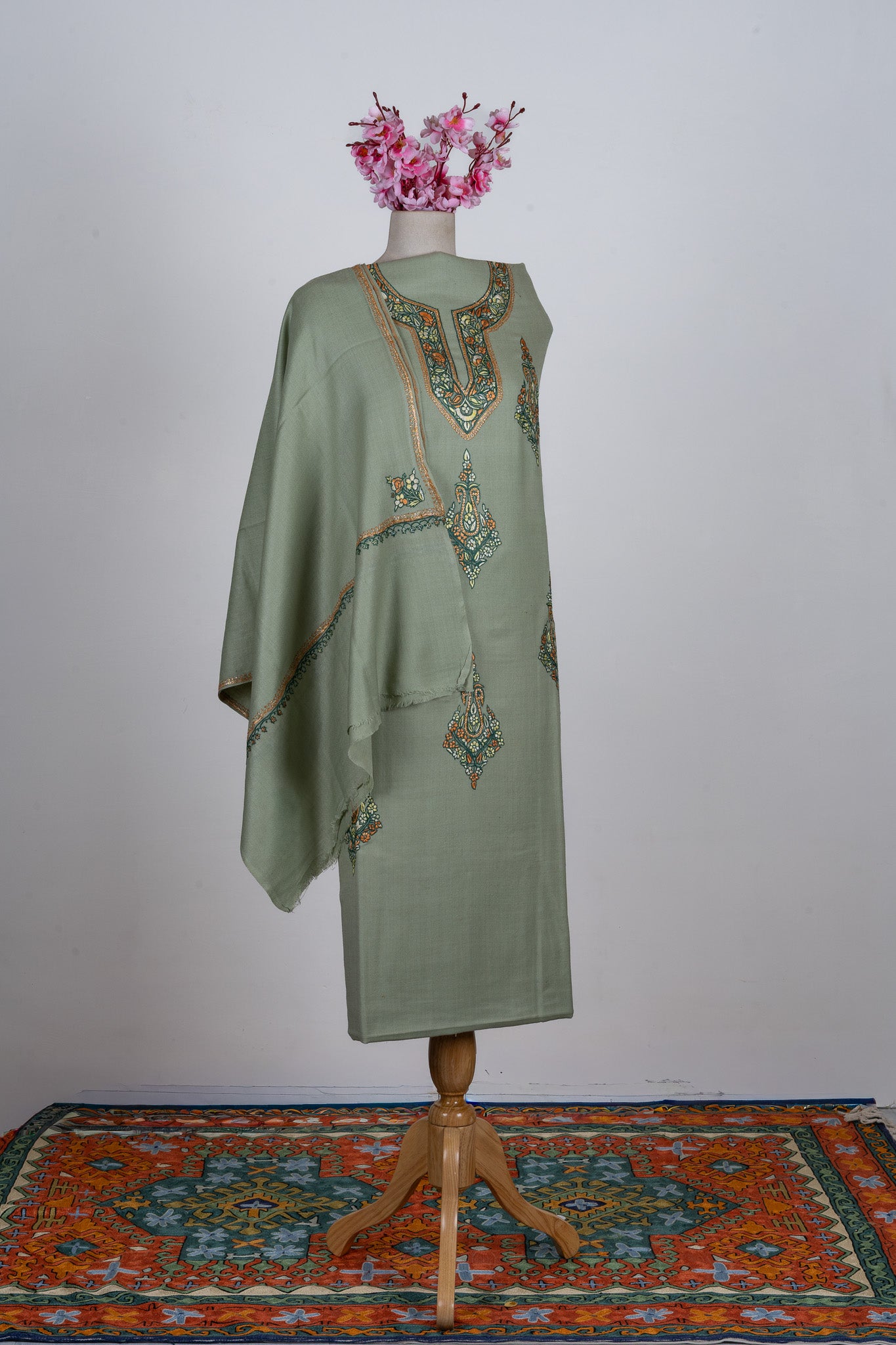 Sage Whisper Sozni Hand Embroidered Suit