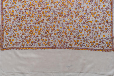 Golden Blossom Merino Wool Shawl with All-Over Sozni Embroidery