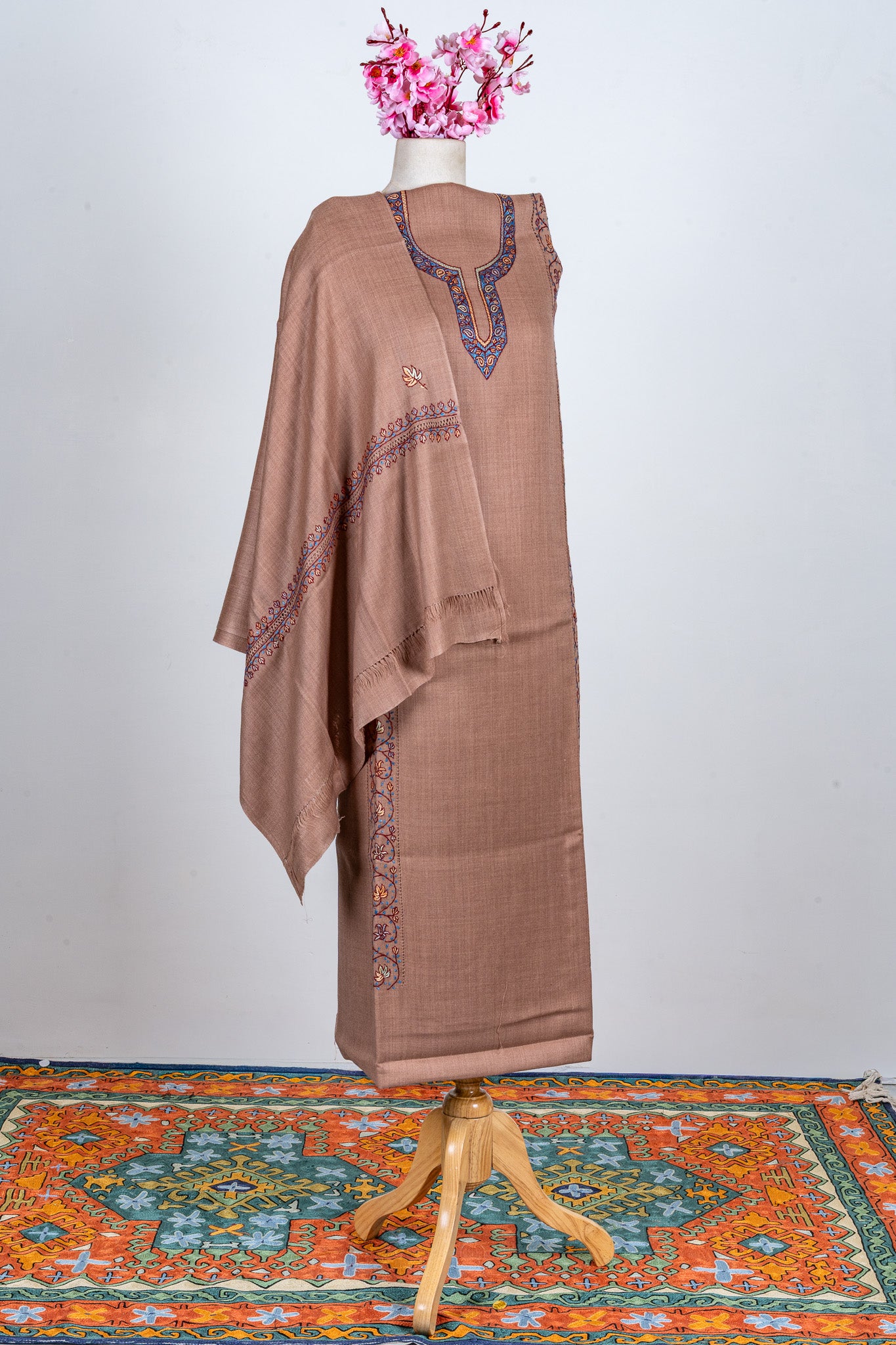 Cocoa Charm Sozni Hand Embroidered Suit