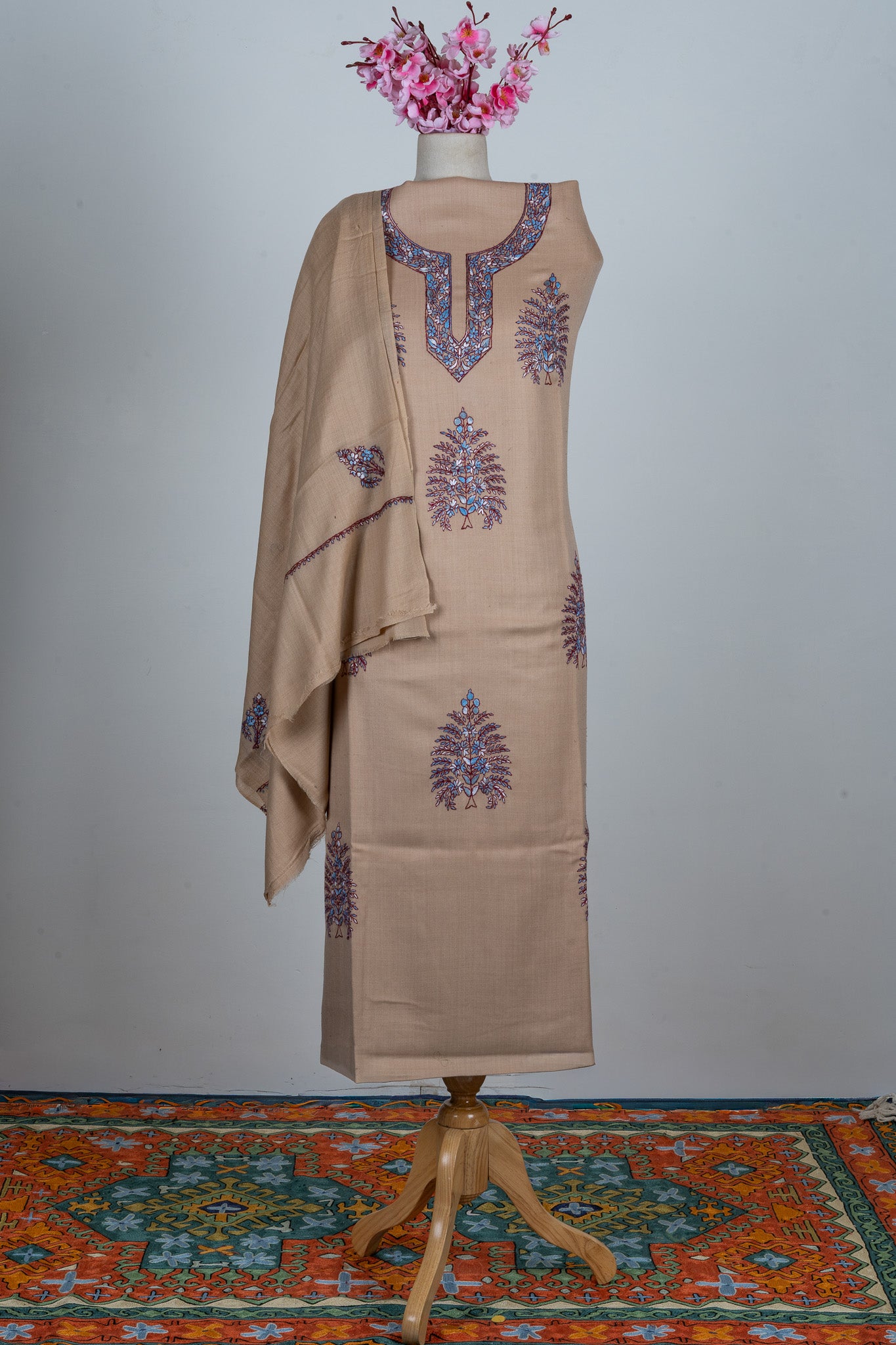 Desert Mist Sozni Hand Embroidered Suit