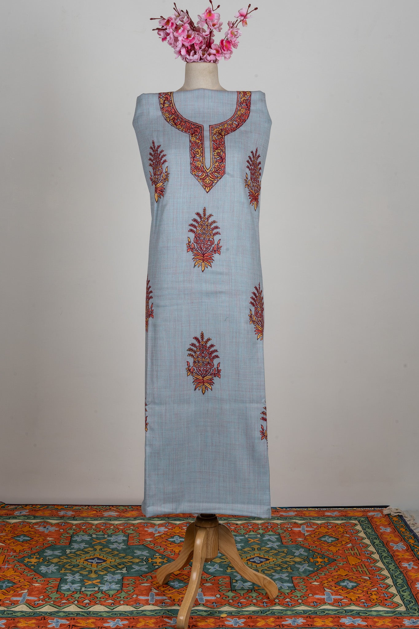 Frosted Sky Sozni Hand Embroidered Suit