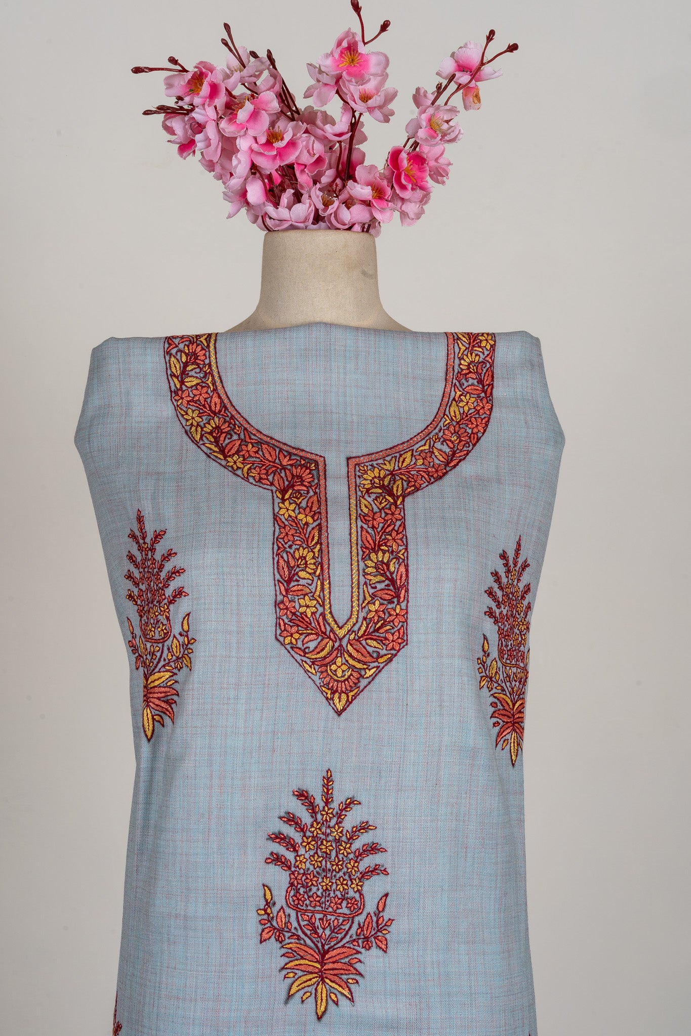 Frosted Sky Sozni Hand Embroidered Suit