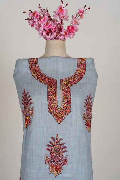Frosted Sky Sozni Hand Embroidered Suit
