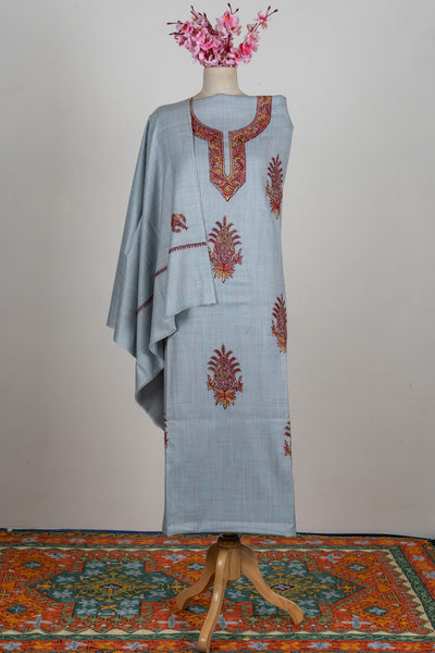 Frosted Sky Sozni Hand Embroidered Suit