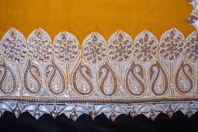 Golden Radiance Merino Wool Shawl with Ornamental Tilla Borders