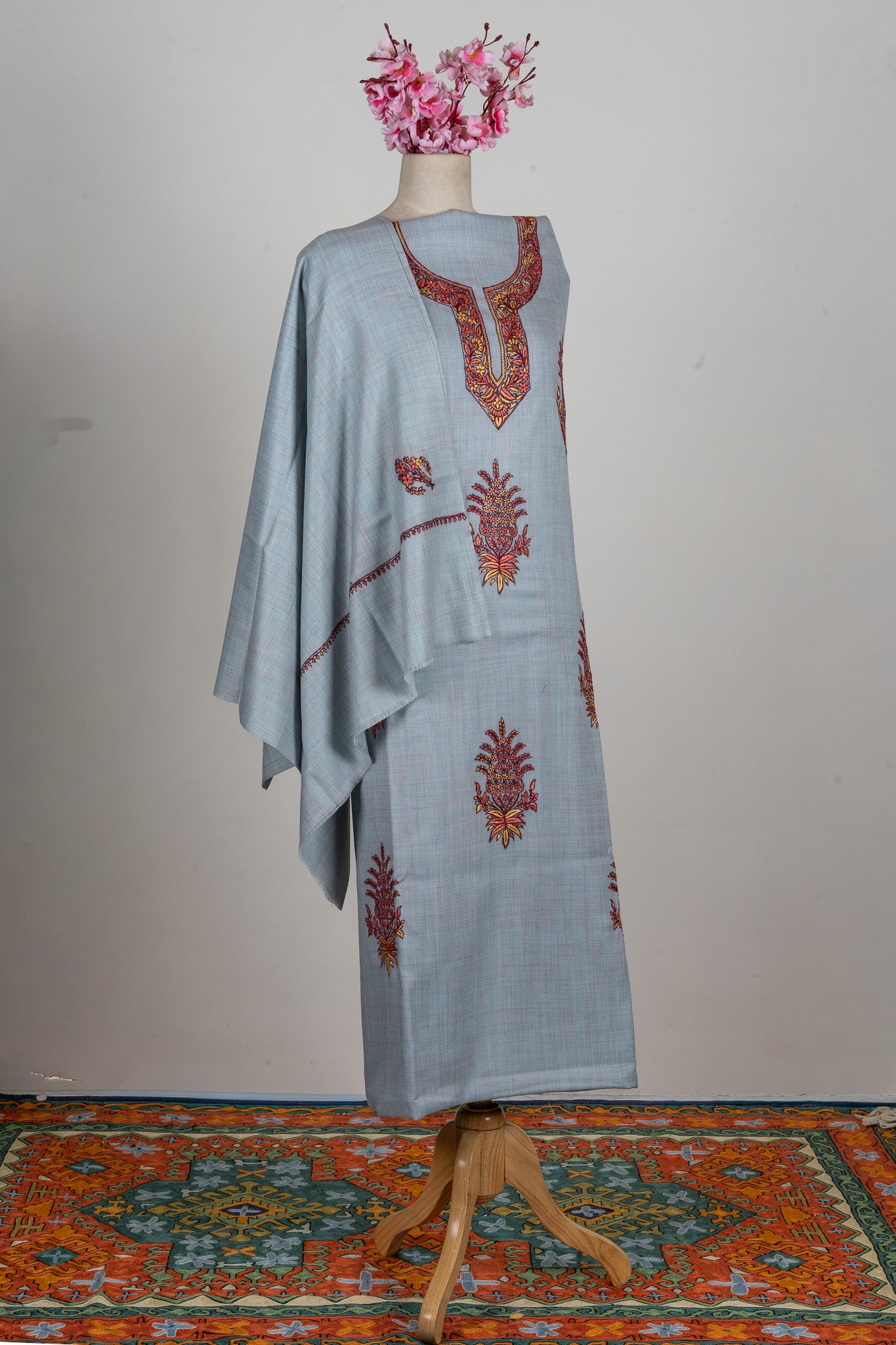 Frosted Sky Sozni Hand Embroidered Suit